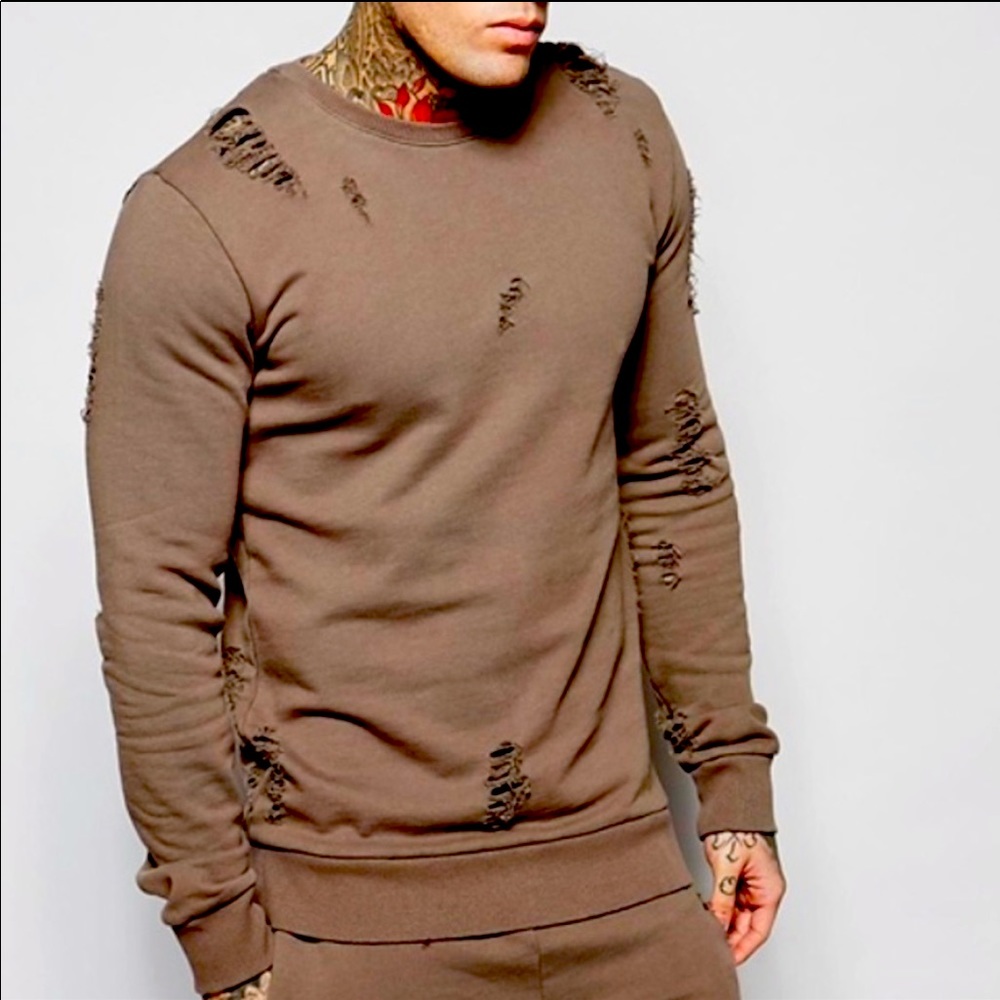 CRIMINAL DAMAGE distressed taupe sweatshirt size S